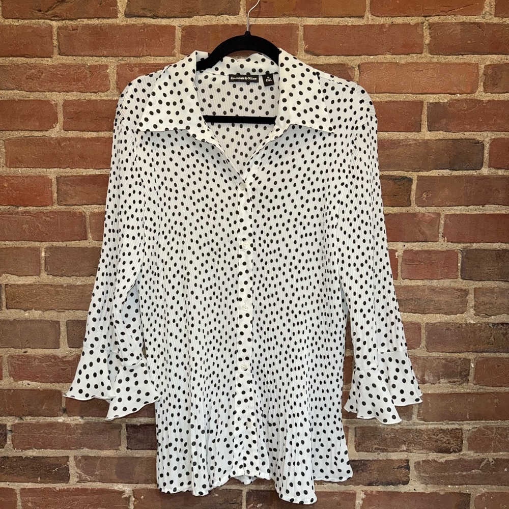 Essentials by Milano Black and White Polka Dot Button Down Shirt